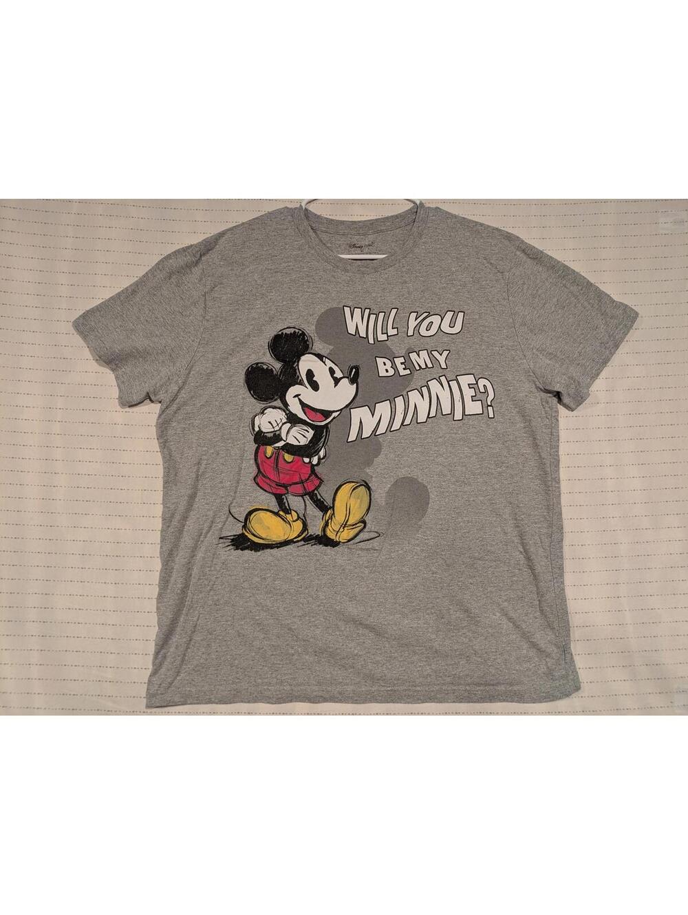 Disney Mickey Mouse Will You Be My Minnie Graphic T-Shirt Gray Mens XL